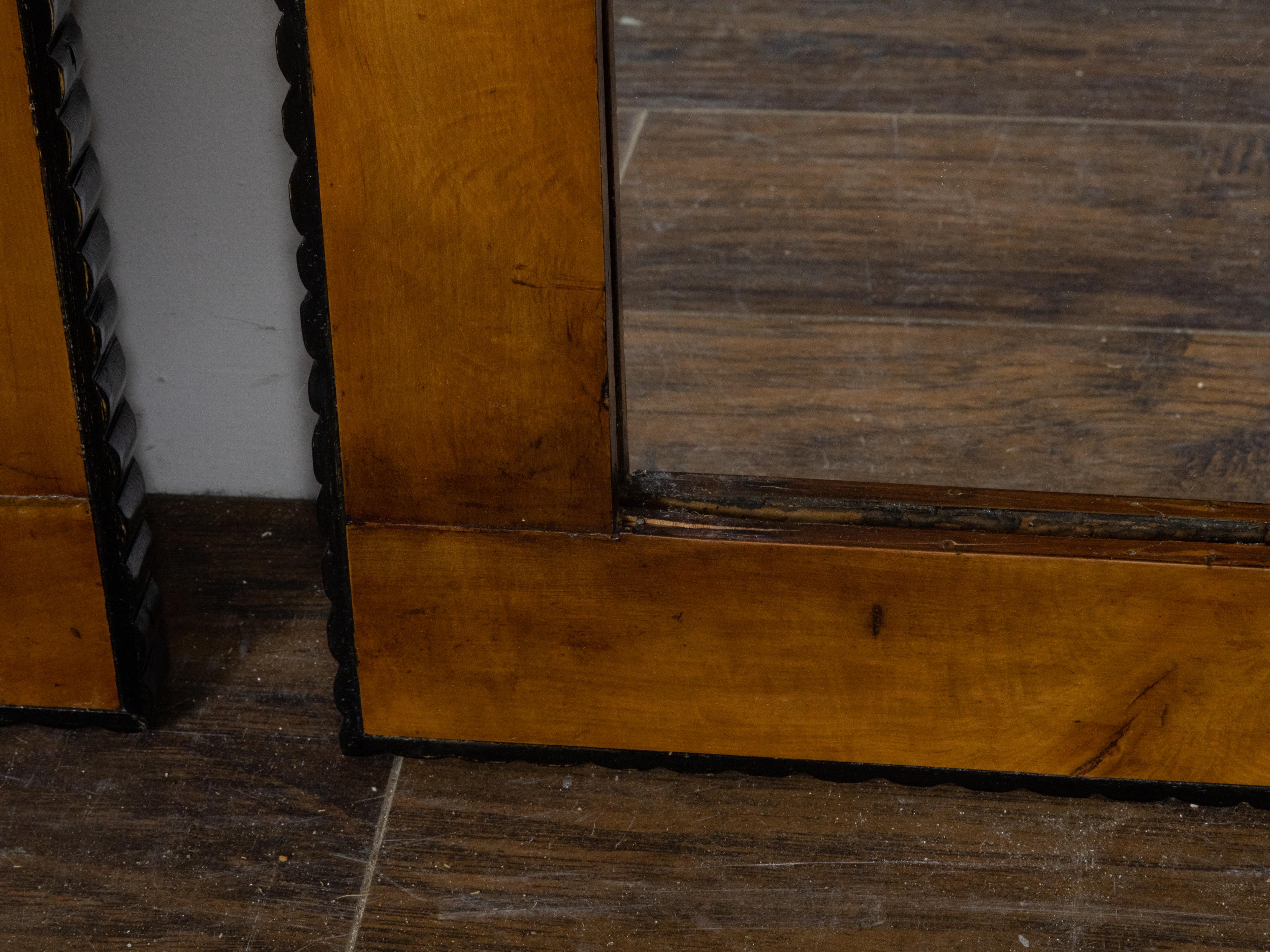 Pair of Walnut Wall Mirrors Made of 19th Century Biedermeier Components In Good Condition In Atlanta, GA