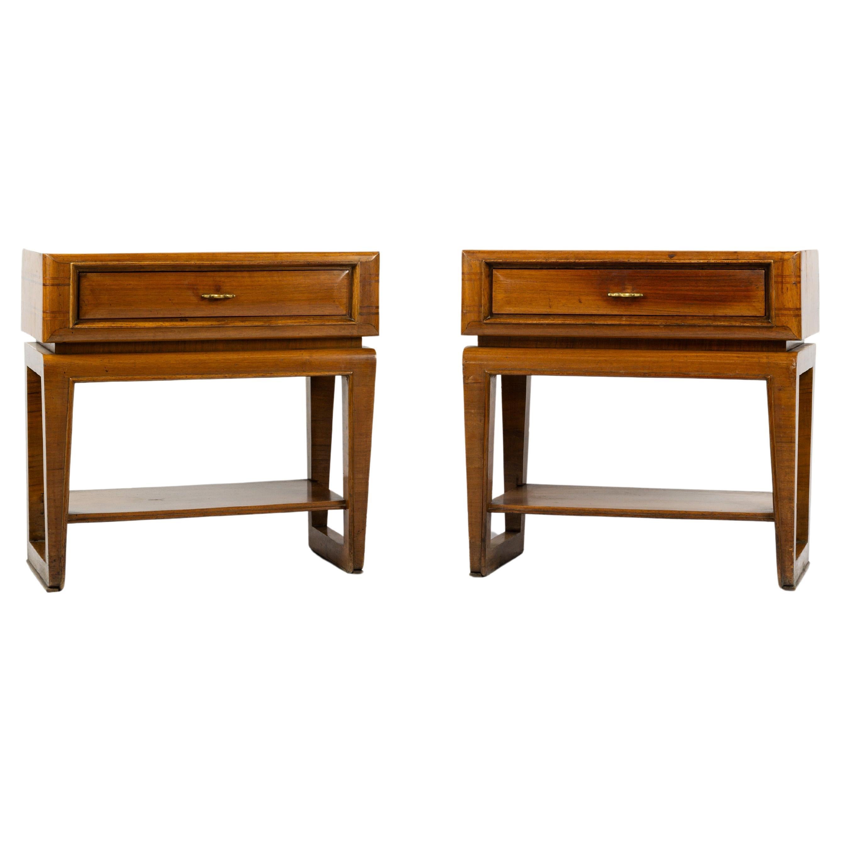 Pair of walnut wood night stands attributed to Paolo Buffa For Sale