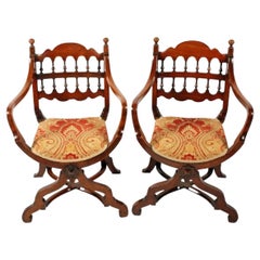 Pair of Walnut 'X' Frame Arm Chairs, 19th Century