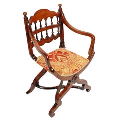 Pair of Walnut 'X' Frame Armchairs