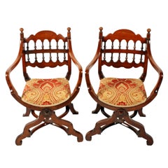 Antique Pair of Walnut 'X' Frame Armchairs
