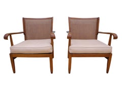 Pair of Walter and Wilhelm Knoll Cane and Cherry Armchairs for Knoll Antimott