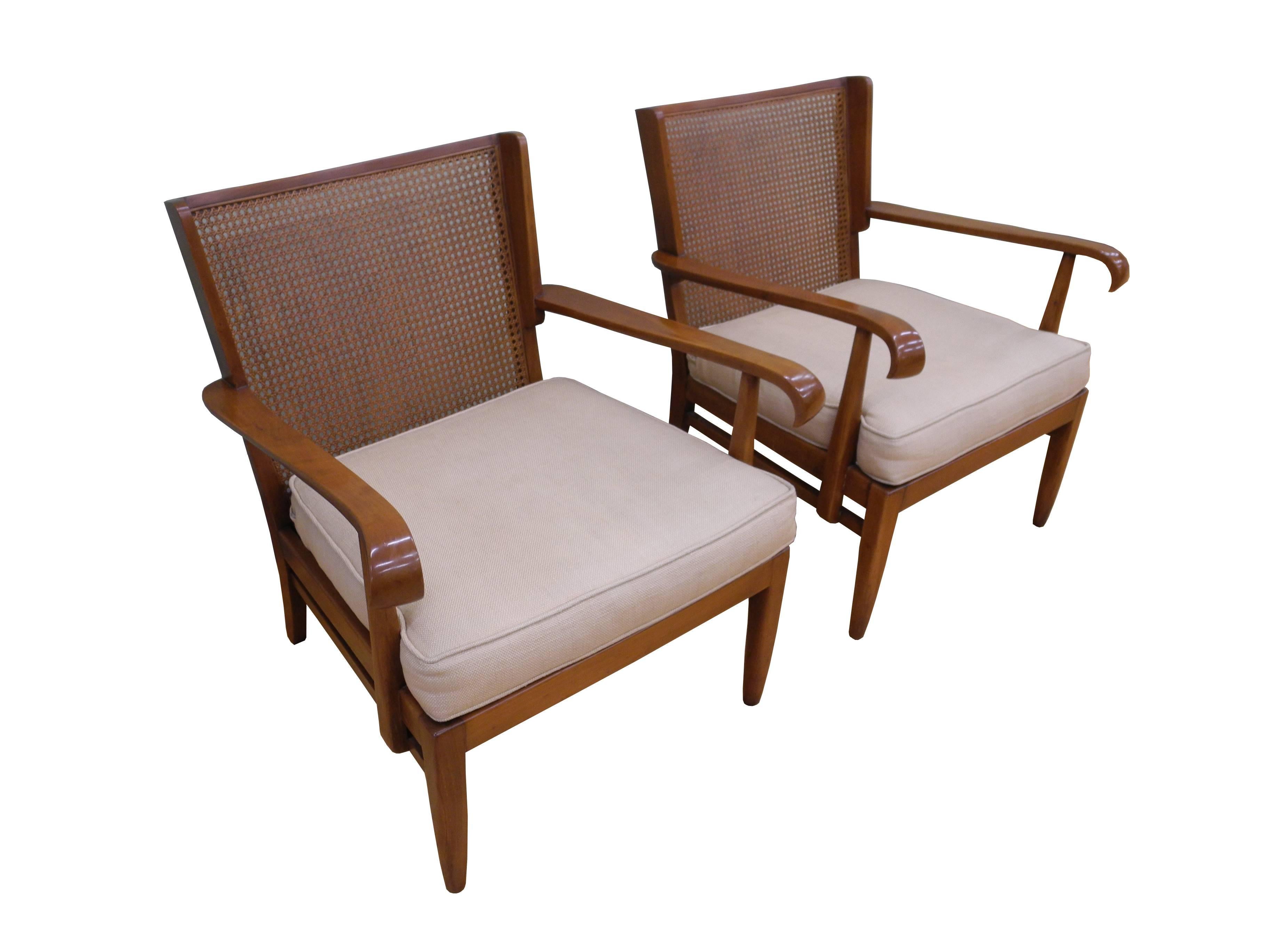 German Pair of Walter and Wilhelm Knoll Cane and Cherry Armchairs for Knoll Antimott For Sale