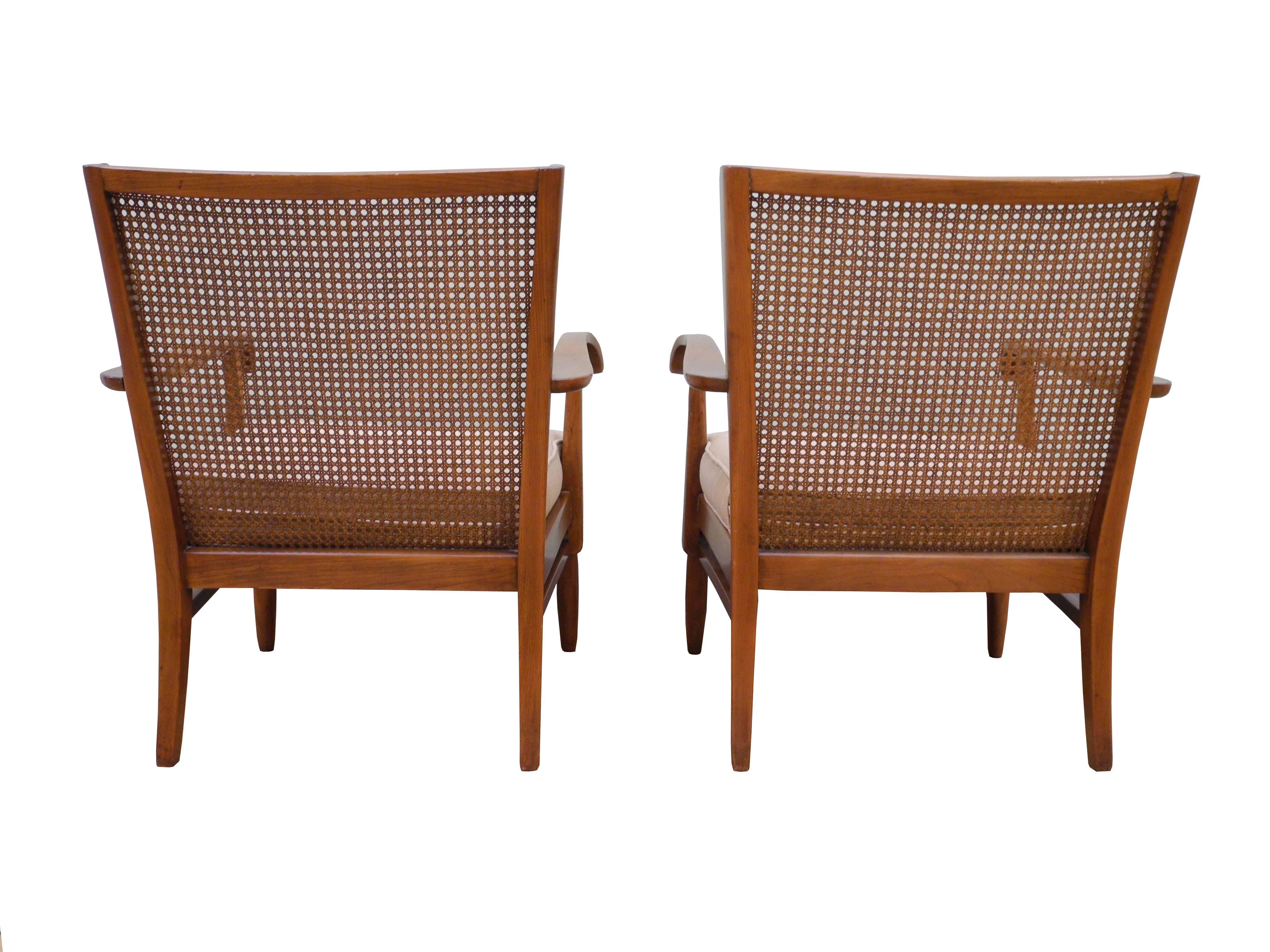 Pair of Walter and Wilhelm Knoll Cane and Cherry Armchairs for Knoll Antimott In Good Condition For Sale In Hudson, NY