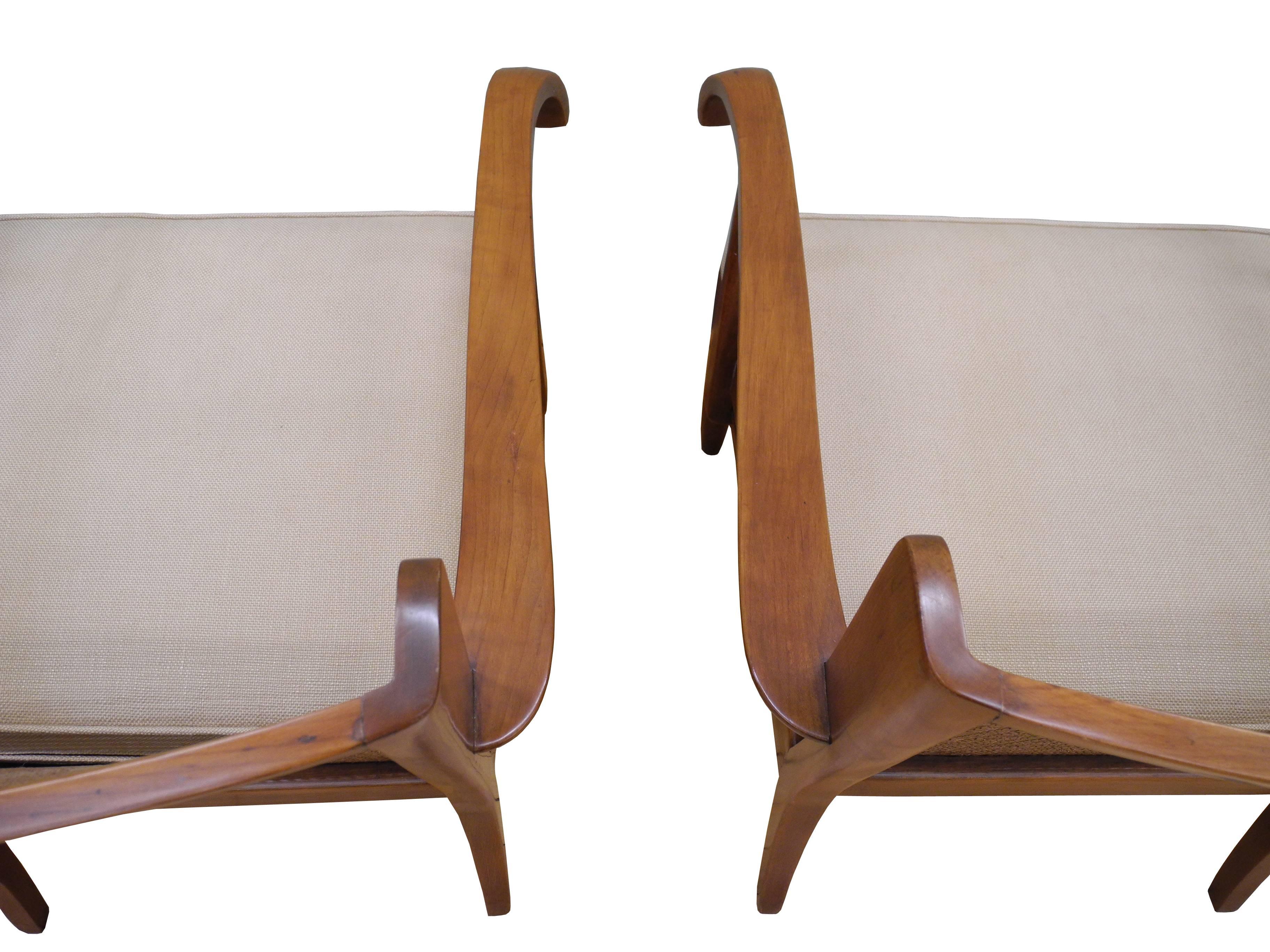 Pair of Walter and Wilhelm Knoll Cane and Cherry Armchairs for Knoll Antimott For Sale 1