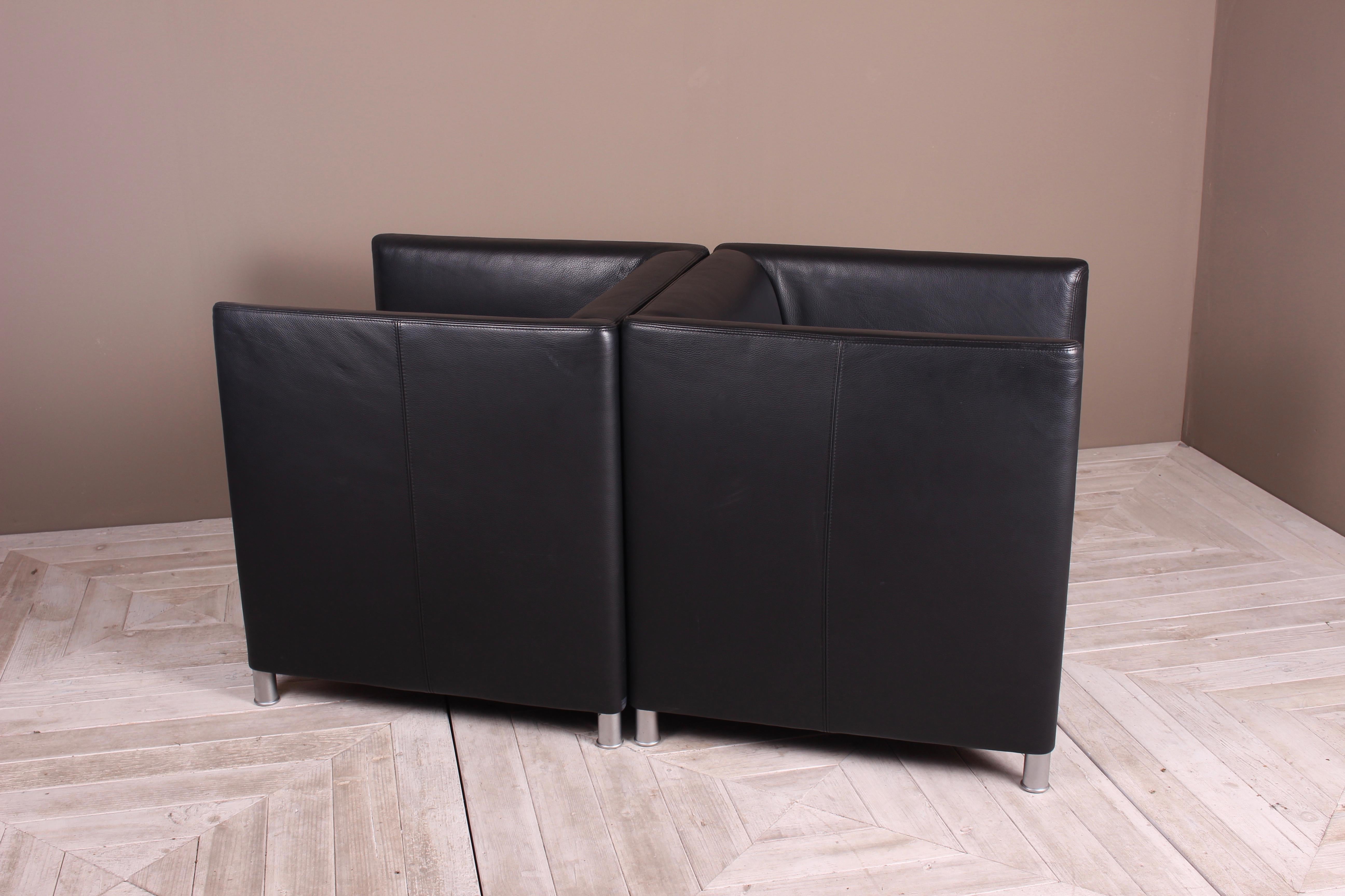 Pair of Walter Knoll Black Leather Tub Lounge Chairs In Good Condition In Heathfield, East Sussex