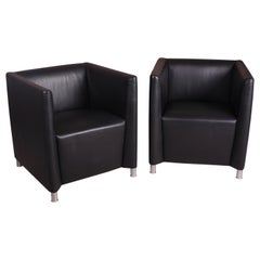 Pair of Walter Knoll Black Leather Tub Lounge Chairs