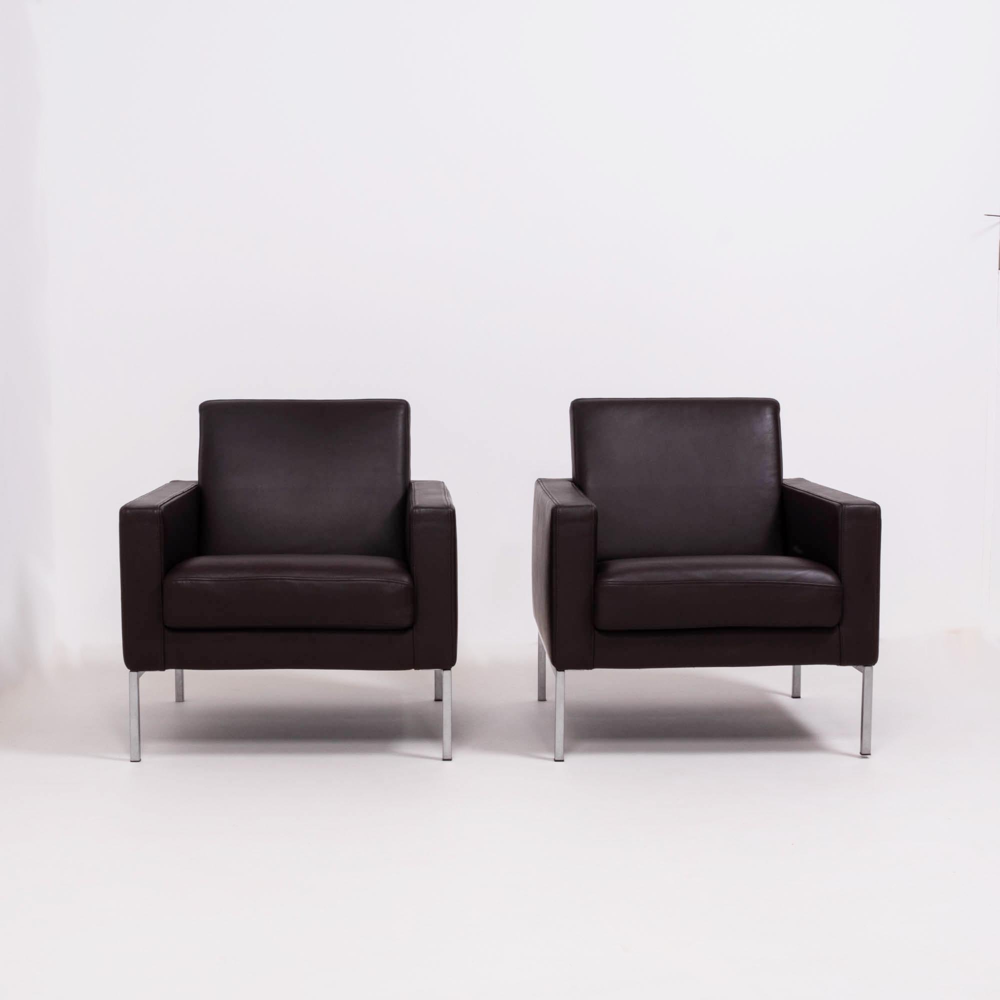 German Pair of Walter Knoll Brown Leather Armchairs