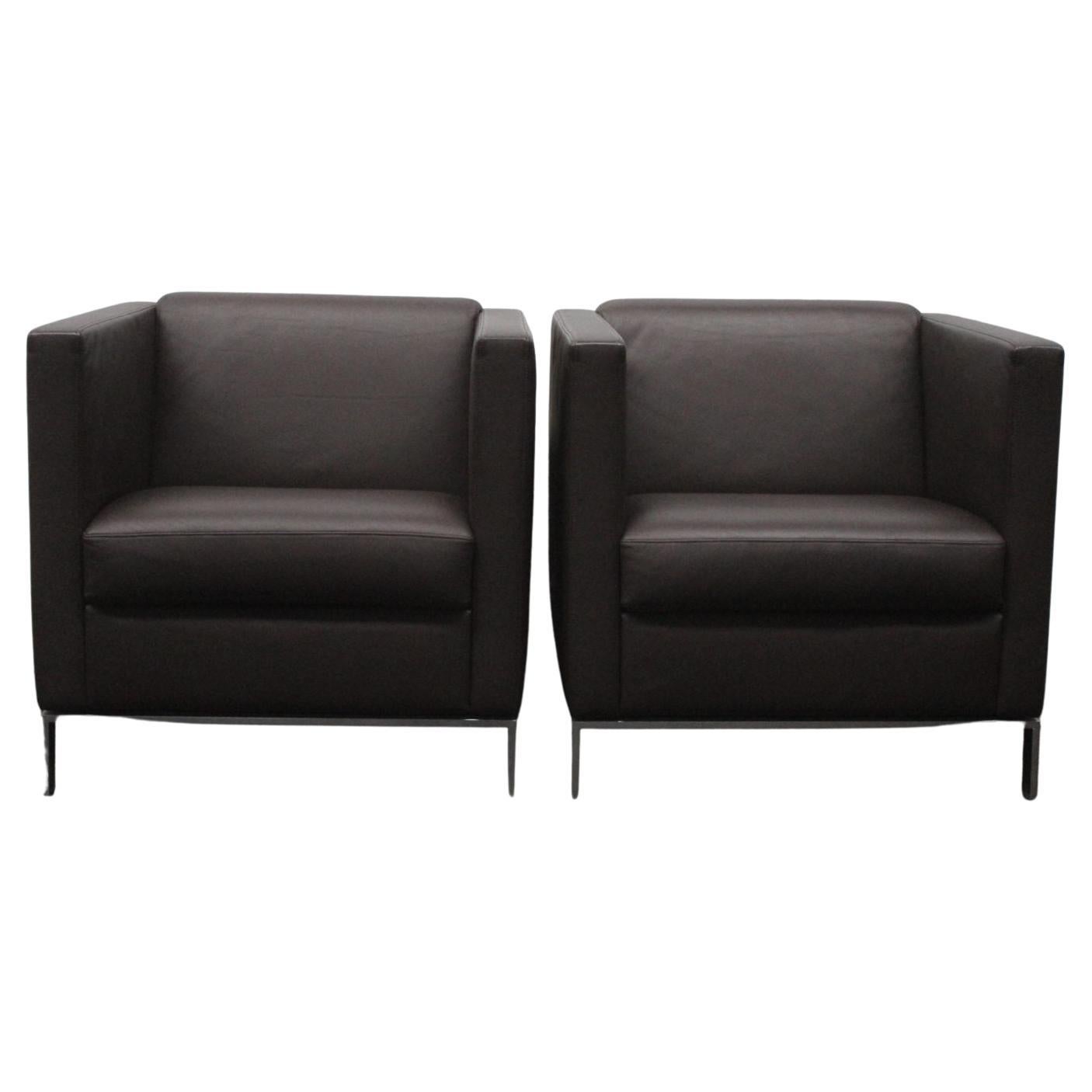 Pair of Walter Knoll “Foster 500.10” Armchairs – in Dark-Brown Leather For Sale