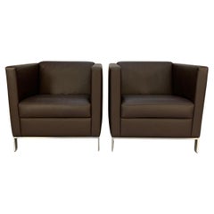 Coppia di poltrone "Foster 500.10" di Walter Knoll - in pelle marrone scuro