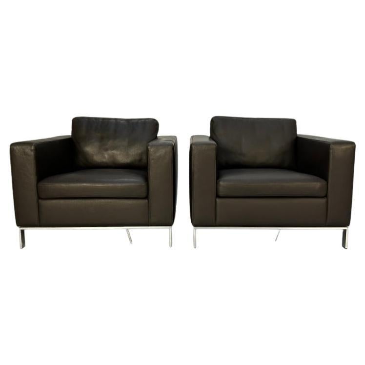 Coppia di poltrone "Foster 503.10" di Walter Knoll - in pelle marrone scuro