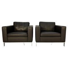 Coppia di poltrone "Foster 503.10" di Walter Knoll - in pelle marrone scuro