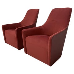 Pair of Walter Knoll “Foster 520.10” Armchairs – In Oxblood Velvet & Leather