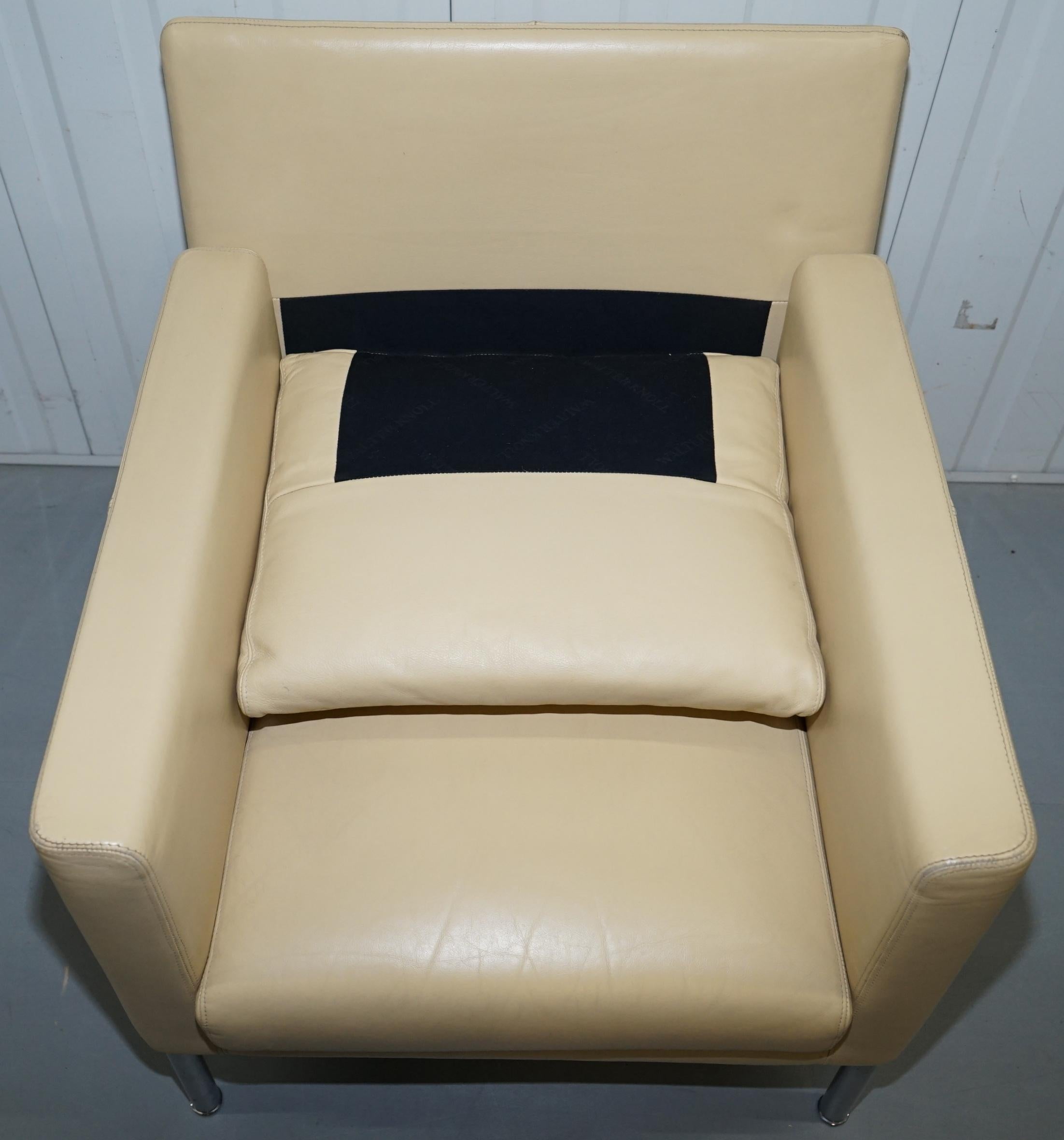 Pair of Walter Knoll Jason 391 Cream Leather Contemporary Armchairs 2