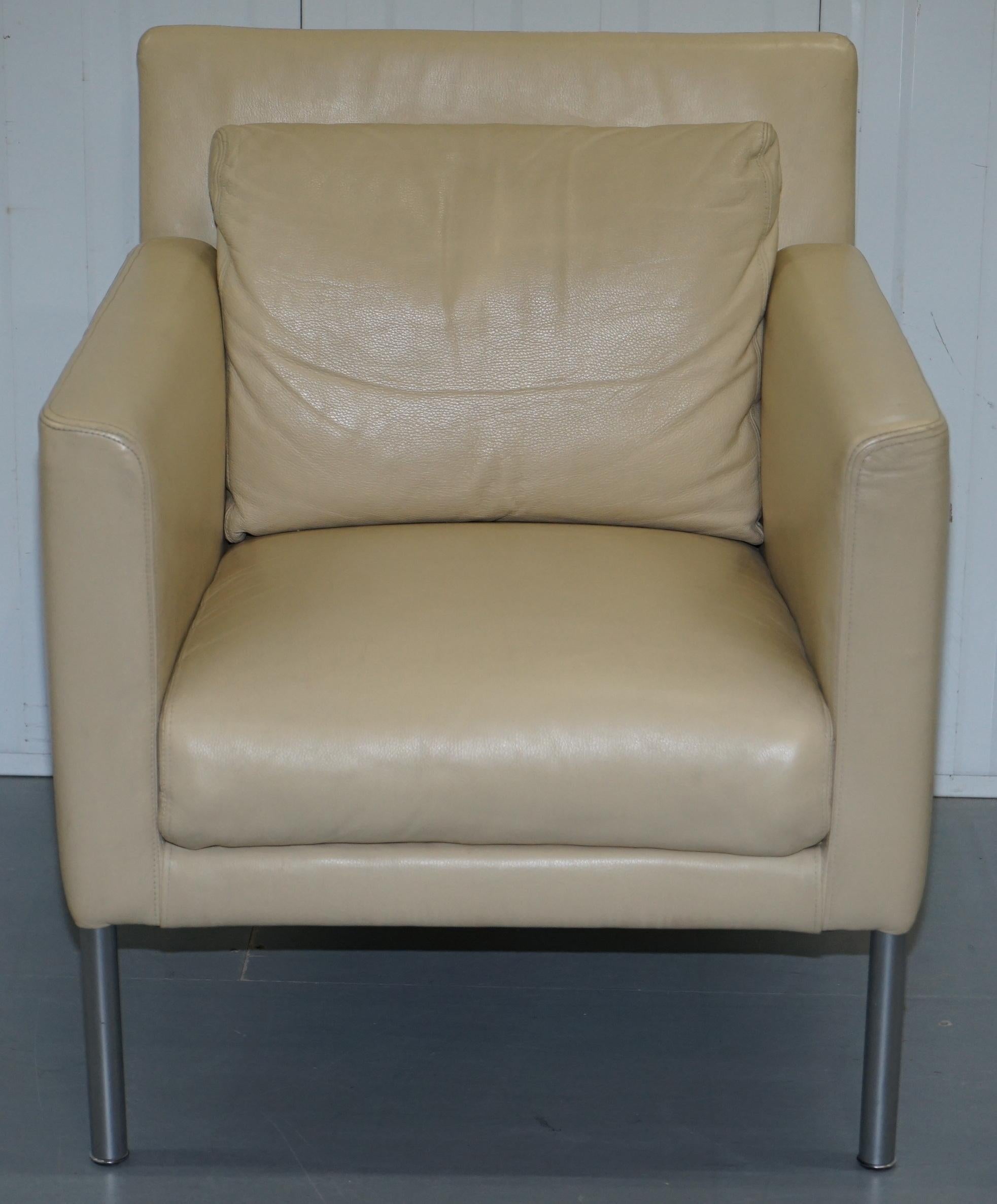 Pair of Walter Knoll Jason 391 Cream Leather Contemporary Armchairs 7