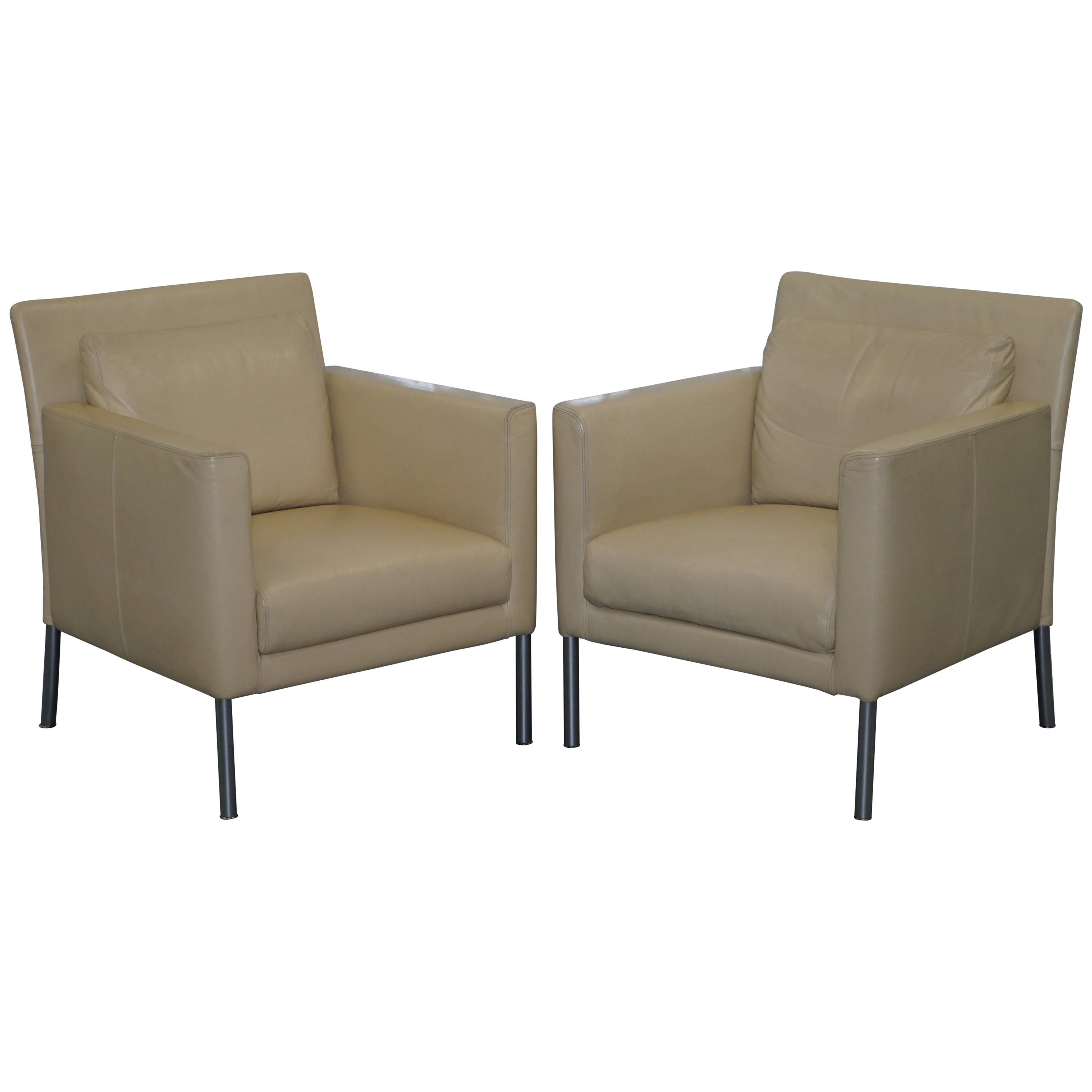 Pair of Walter Knoll Jason 391 Cream Leather Contemporary Armchairs