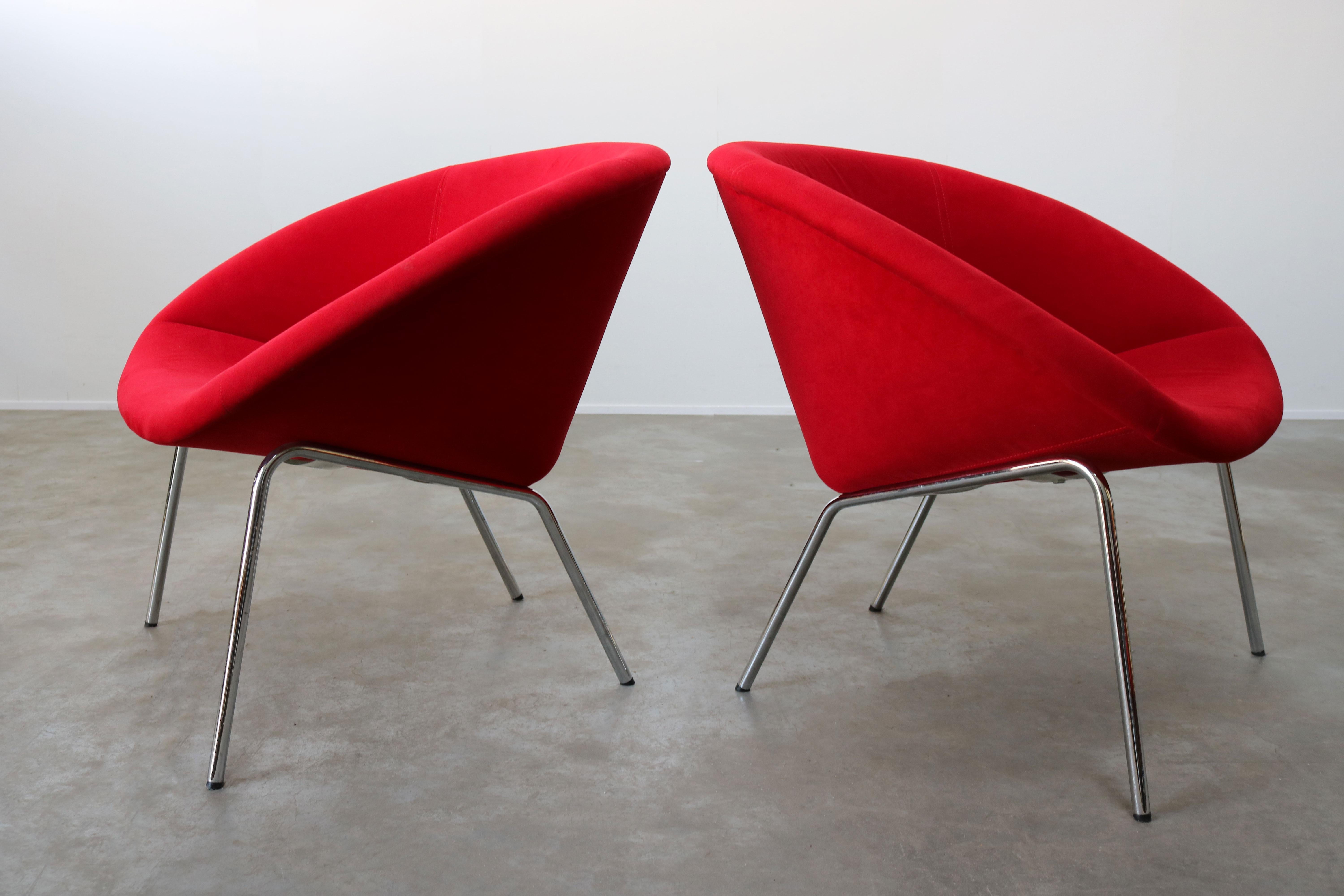 Pair of Walter Knoll Lounge Chairs Model 369 Vintage Design Red Chrome Silver In Good Condition In Ijzendijke, NL