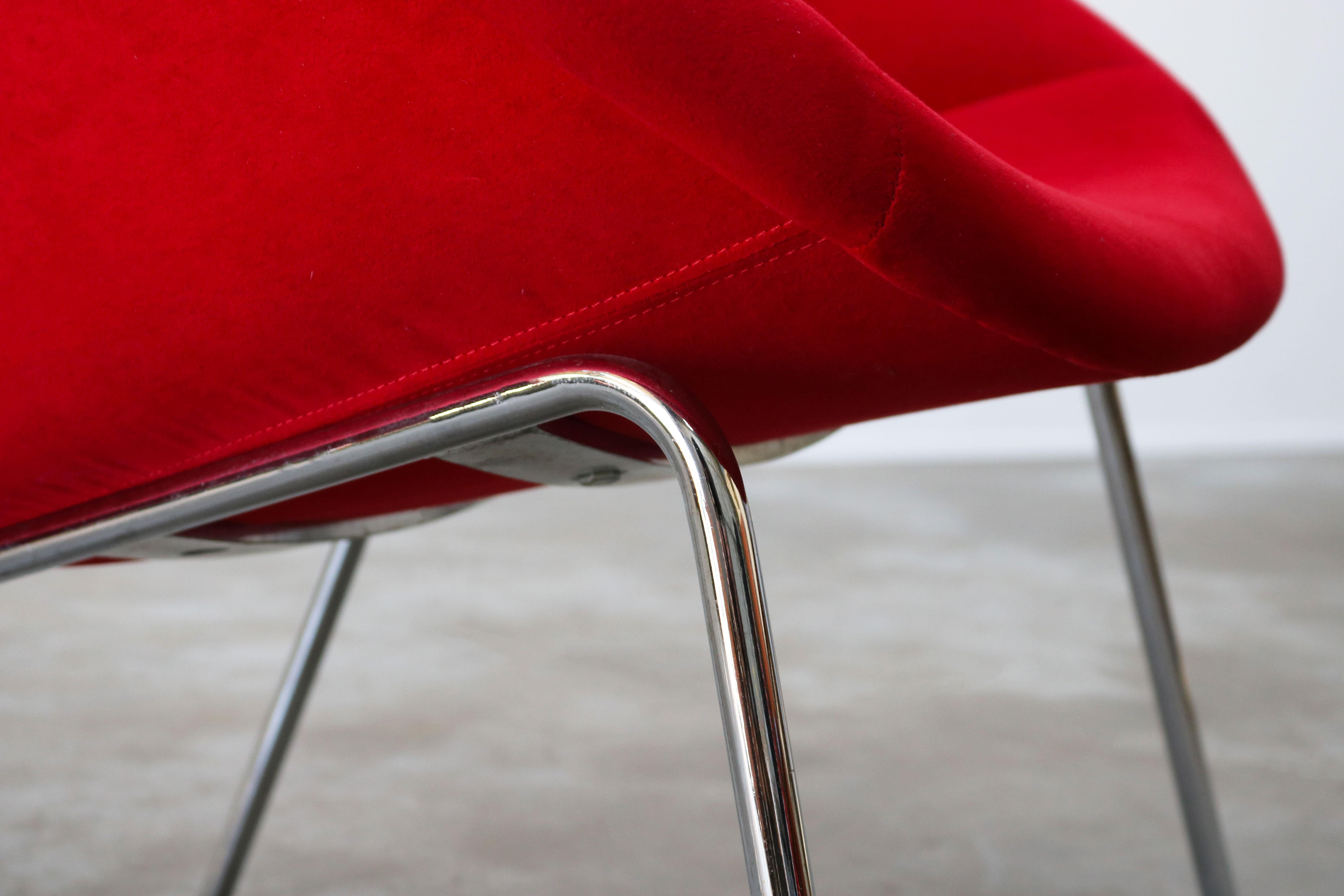 Mid-20th Century Pair of Walter Knoll Lounge Chairs Model 369 Vintage Design Red Chrome Silver