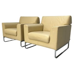 Coppia di poltrone "Morgan 465" di Walter Knoll - in pelle color crema