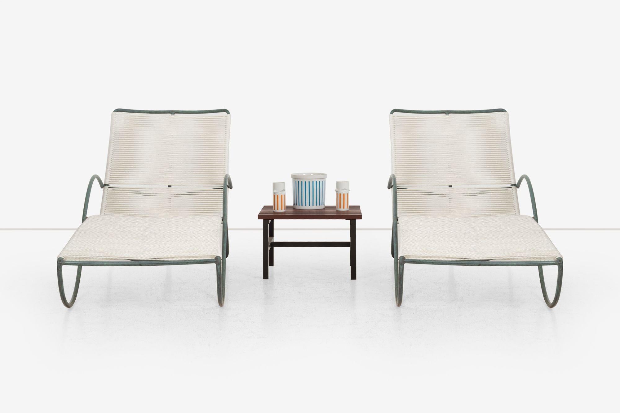 Pair of Walter Lamb Bronze Chaise Lounges for Brown Jordan, Model C-4700, 1960
A rare pair of outdoor chaise lounges designed by Walter Lamb for Brown Jordan, Model C-4700, produced May 1960 (engraved 