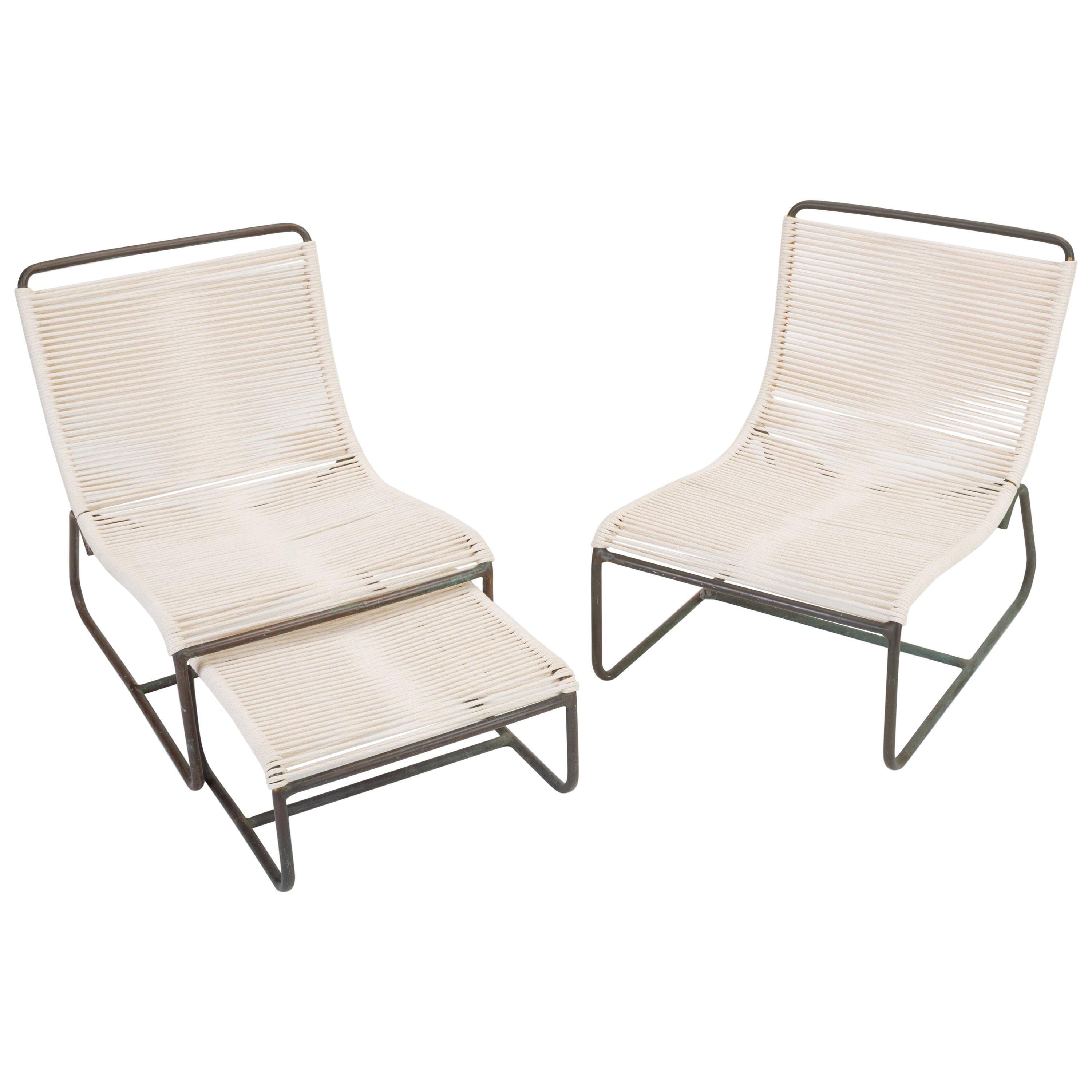 Pair of Walter Lamb Sleigh Chairs with Single Ottoman