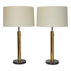 Pair of Walter Von Nessen Brass and Marble Table Lamps