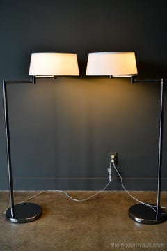 Pair of Walter Von Nessen for Nessen Studios Swing Arm Chrome Floor Lamps, 1970