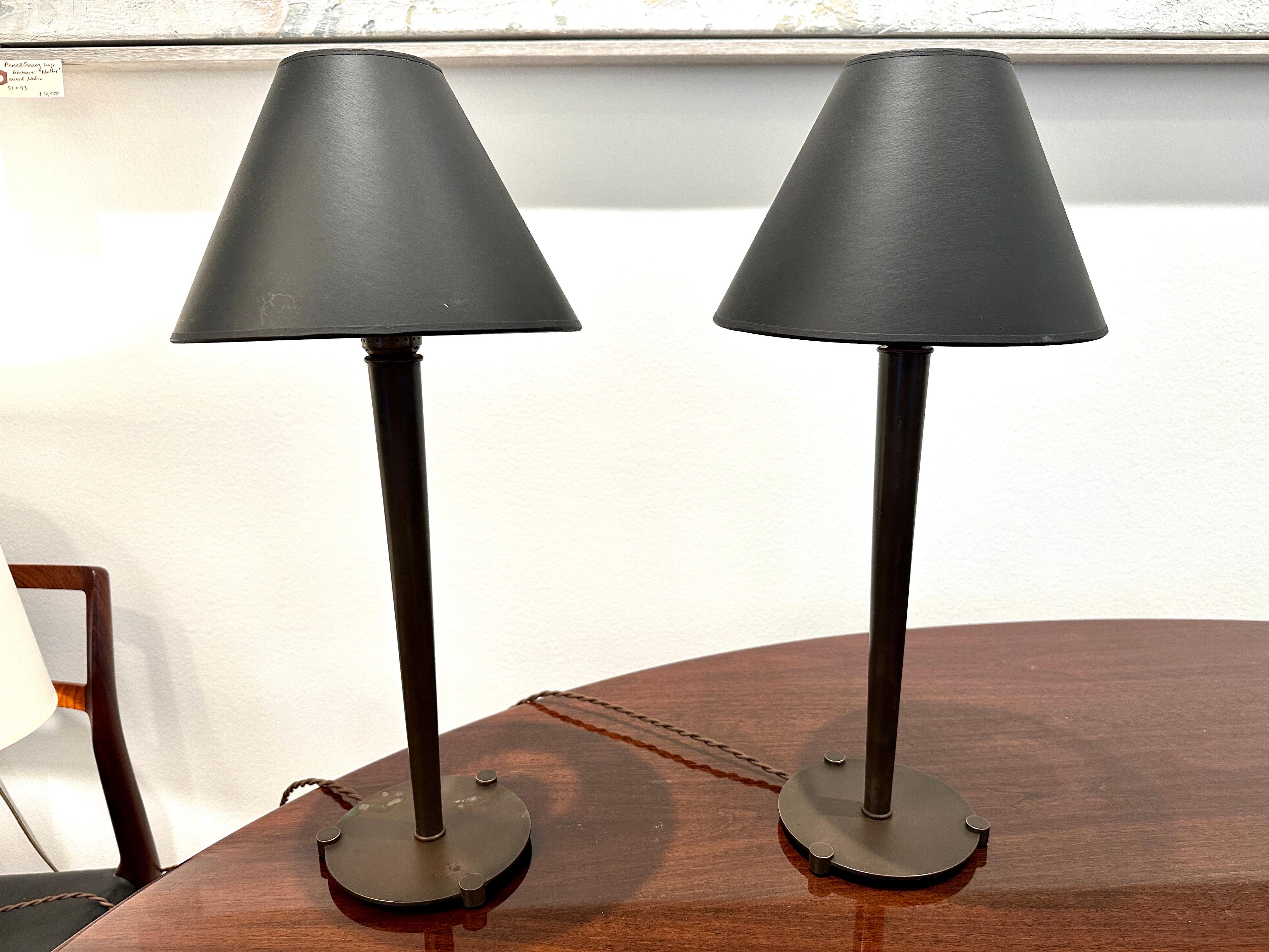 Pair of Walter Von Nessen Studio Bronze Table Lamps 1940's 4
