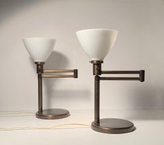 Pair of Walter Von Nessen Vintage Swing Arm Table Lamps in Bronze Finish