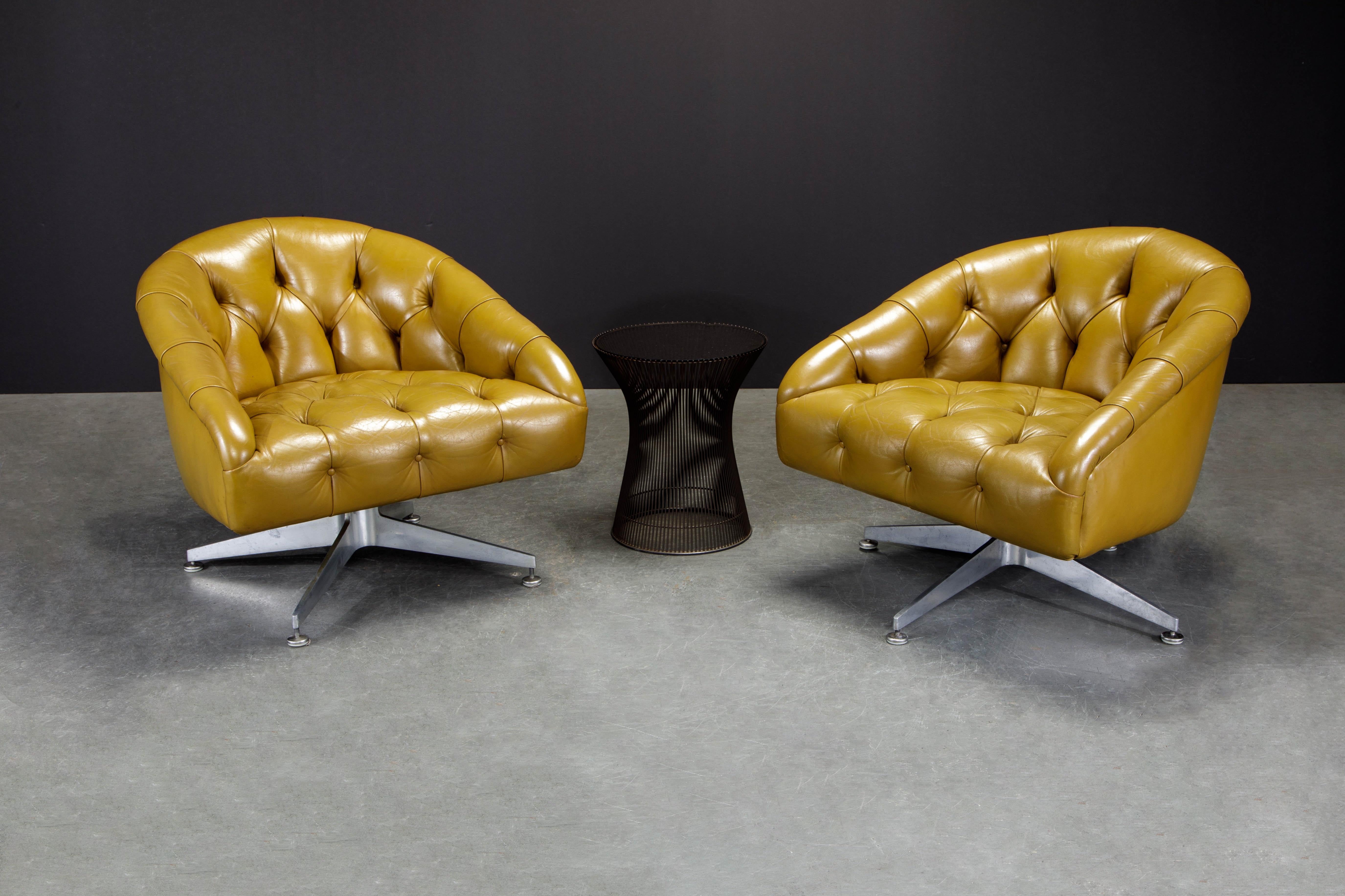 American Pair of Ward Bennet for Lehigh Leopold Tufted Swivel Club Chairs, 1960s, Signed