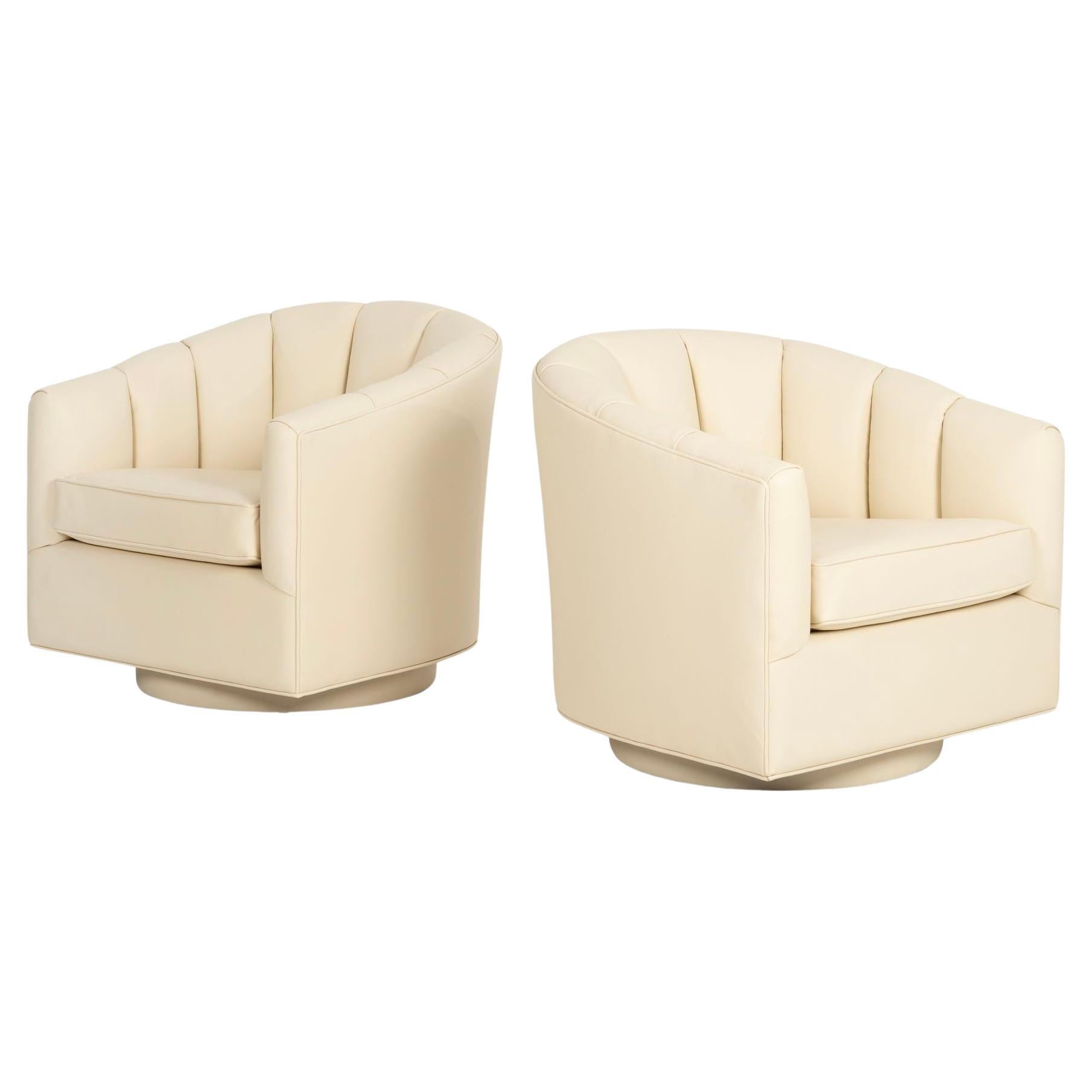 Pair of Ward Bennet Swivel Channel Back Lounge Chairs For Sale