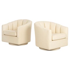Retro Pair of Ward Bennet Swivel Channel Back Lounge Chairs