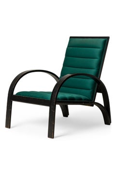 Pair of Ward Bennett for Brickel Assoc. Steam Bent Ash Green Upholstered Lounge