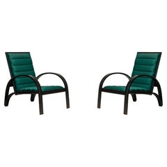 Pair of Ward Bennett for Brickel Assoc. Steam Bent Ash Green Upholstered Lounge