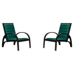 Pair of Ward Bennett for Brickel Assoc. Steam Bent Ash Green Upholstered Lounge 