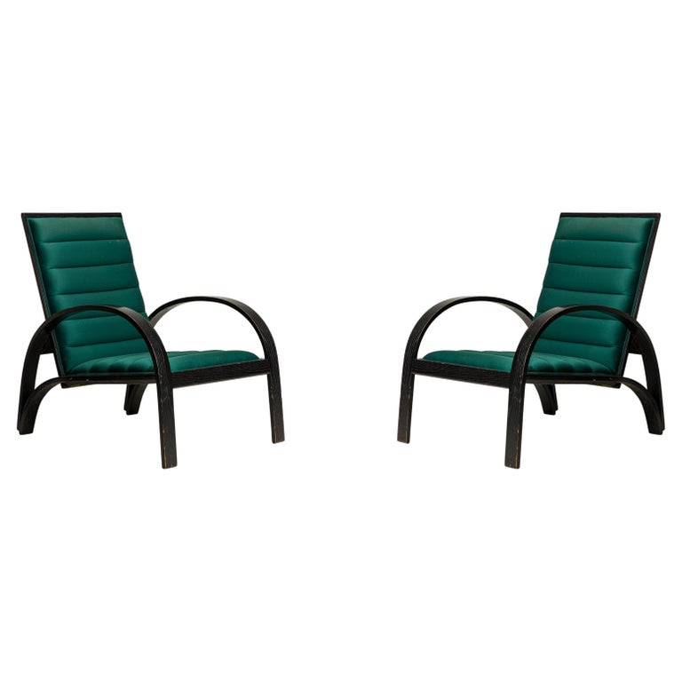 Pair of Ward for Brickel Assoc. Steam Bent Ash Green Upholstered Lounge For Sale at 1stDibs