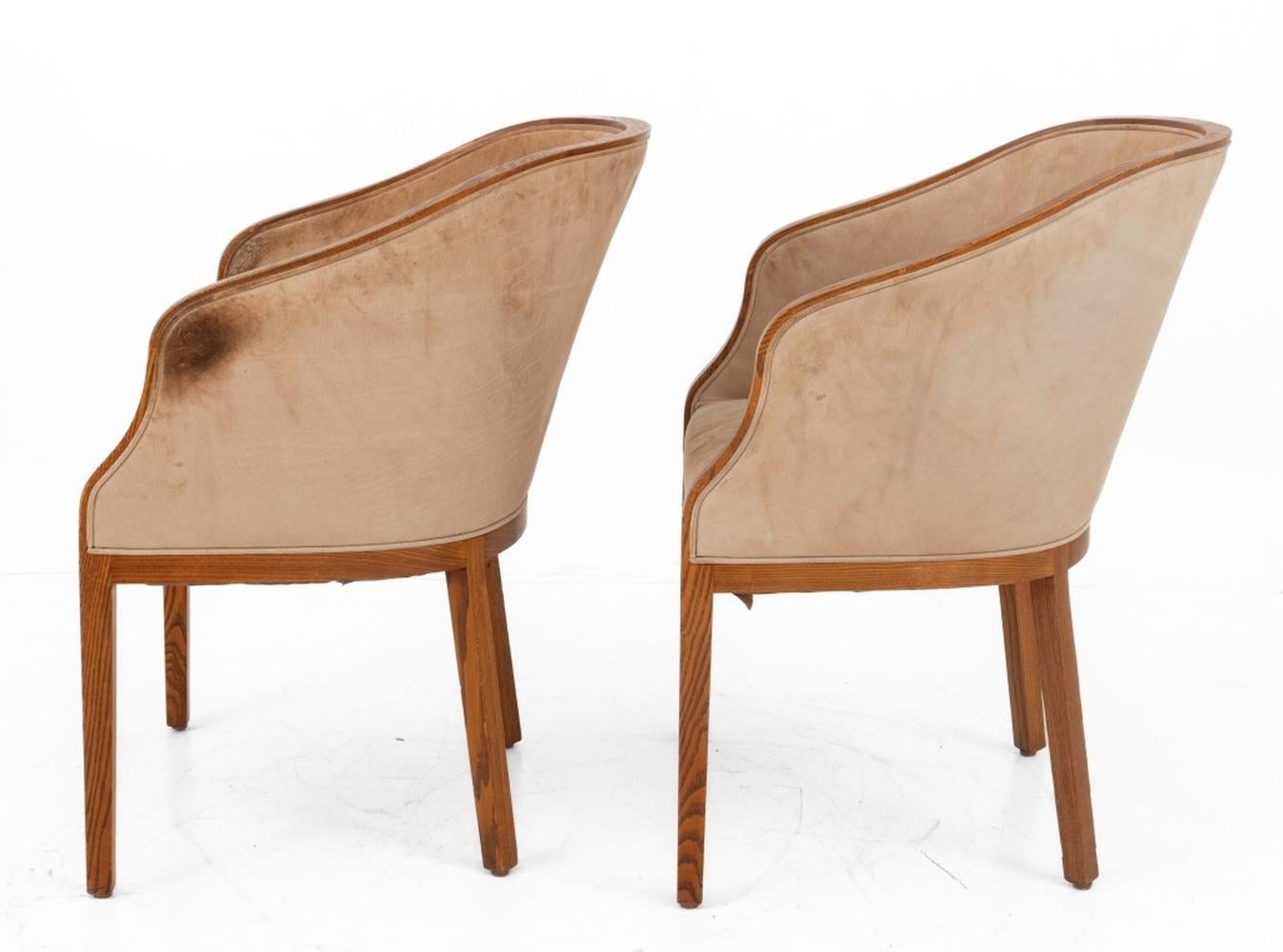 Modern Pair of Ward Bennett for Brickel Leather Tub Chairs