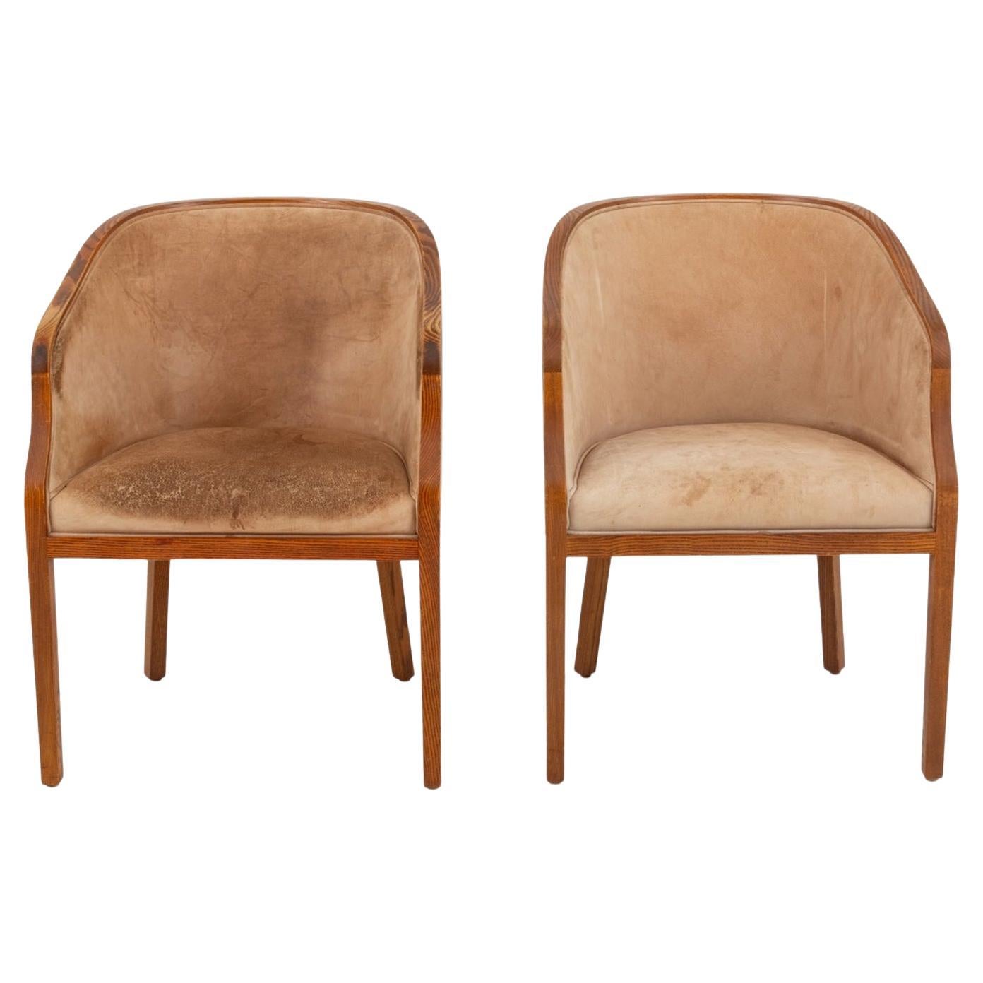 Pair of Ward Bennett for Brickel Leather Tub Chairs