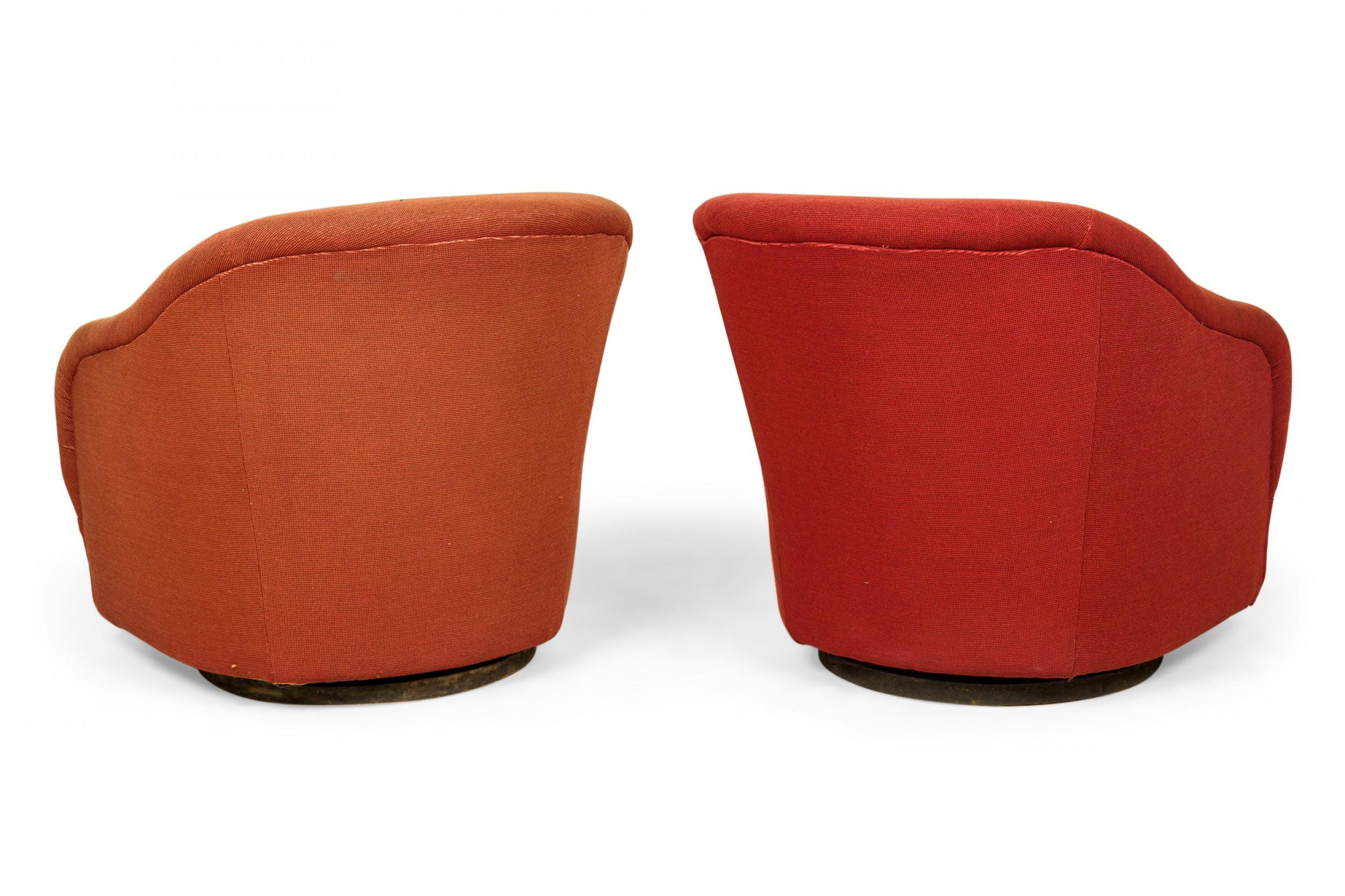 Pair of Ward Bennett for Brickel Light Red Upholstered Swivel Tub Lounge Chairs For Sale 2