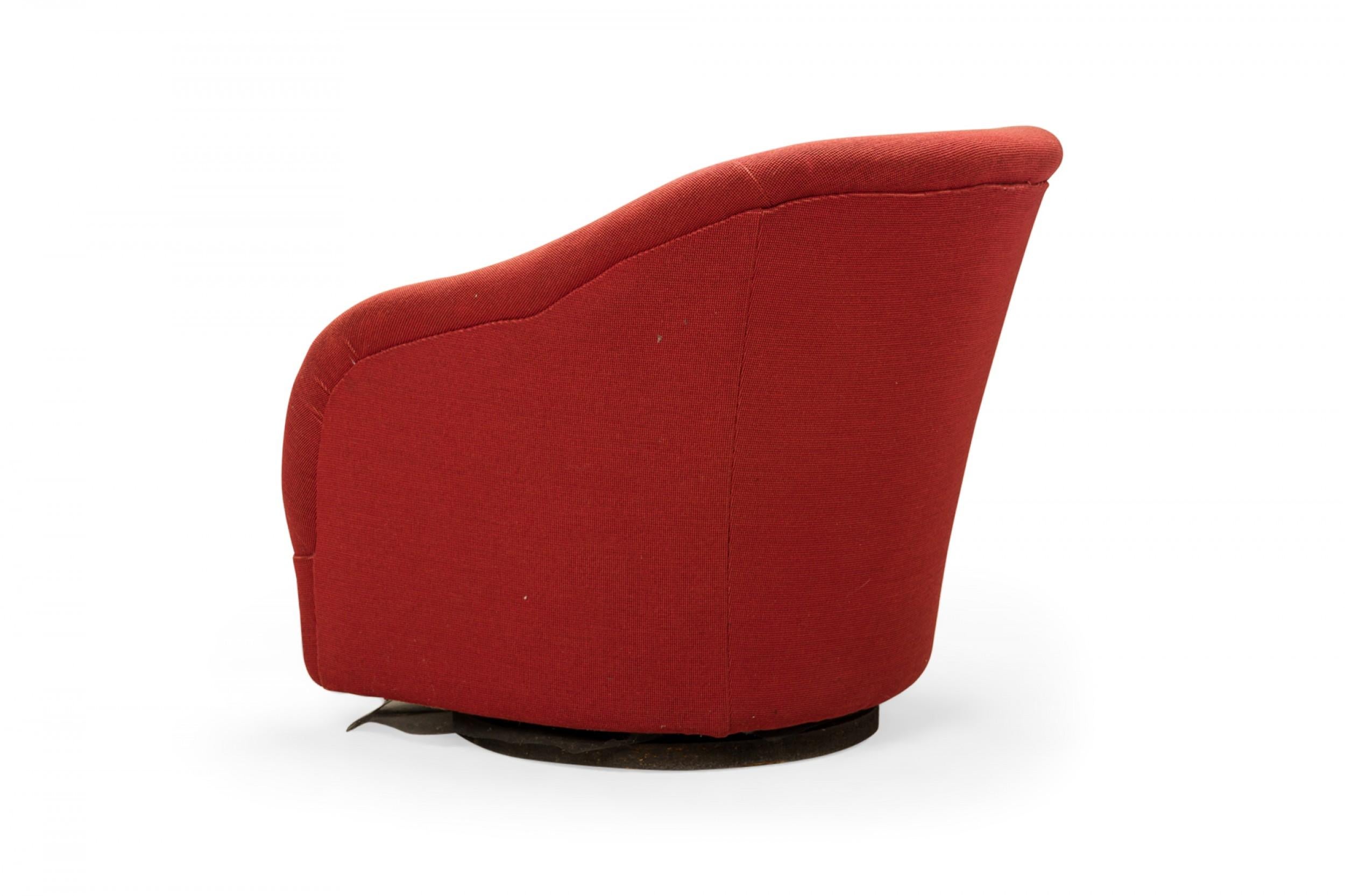 Mid-Century Modern Pair of Ward Bennett for Brickel Light Red Upholstered Swivel Tub Lounge Chairs For Sale