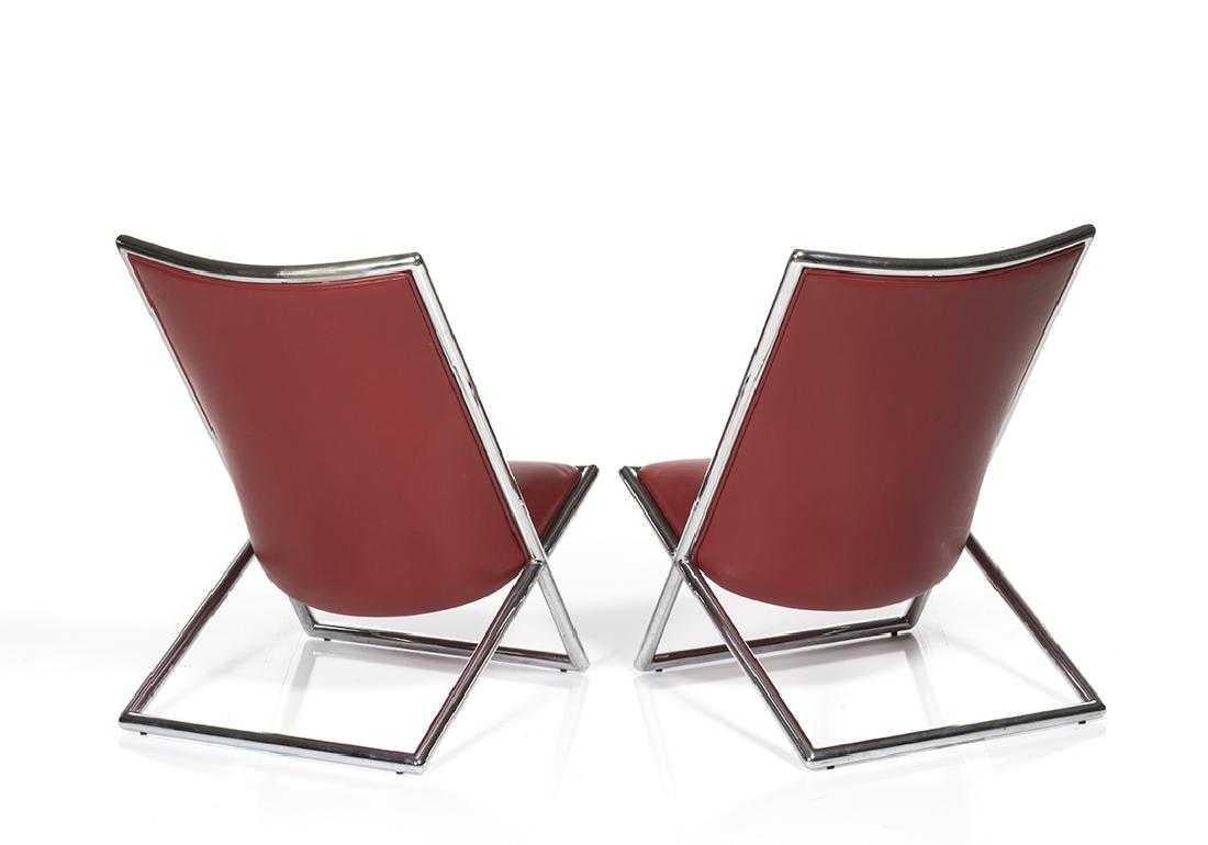 American Pair of Ward Bennett Leather Scissor Chairs, Modern