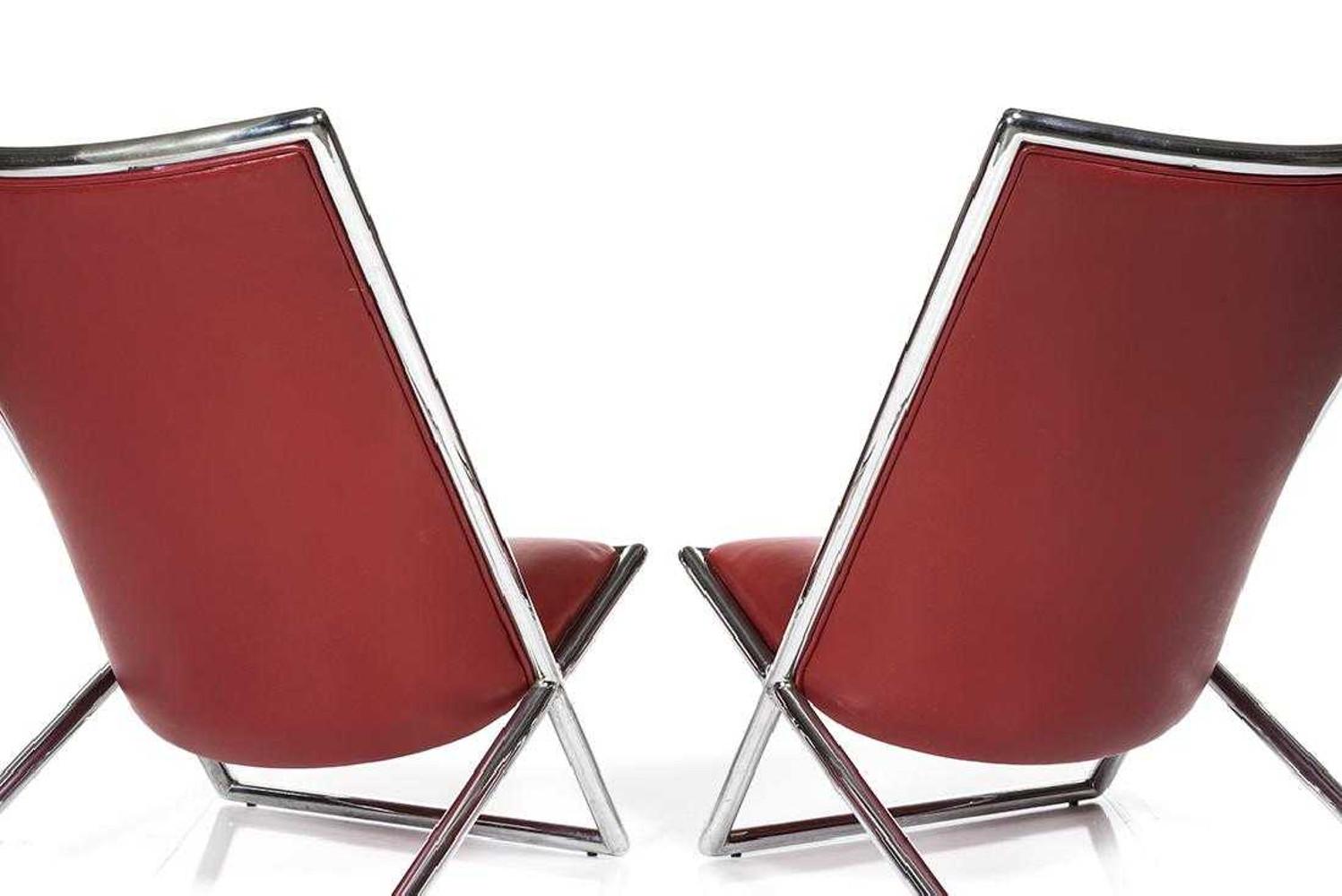 20th Century Pair of Ward Bennett Leather Scissor Chairs, Modern