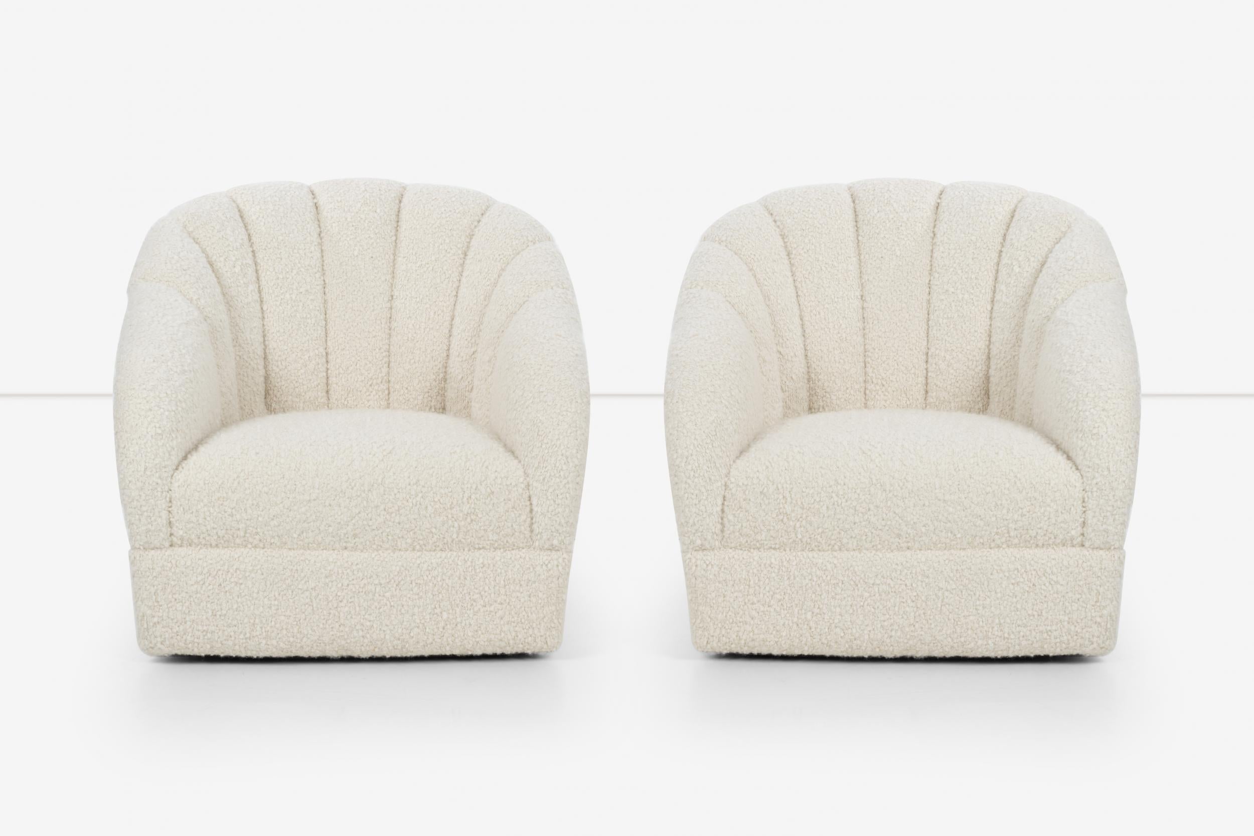 Pair of Ward Bennett lounge chairs for Brickel, reupholstered in Italian Boucle.
  