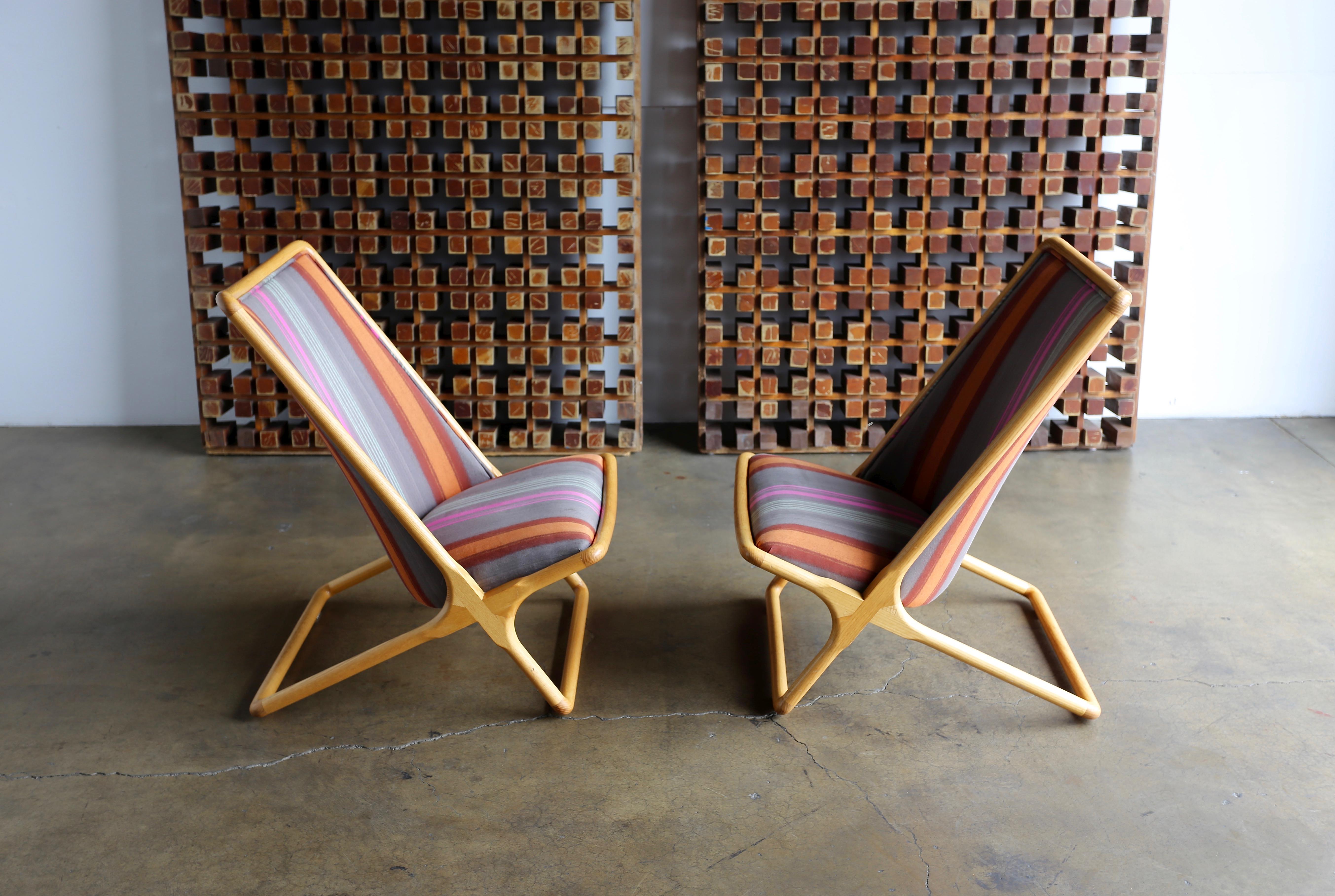 Fabric Pair of Ward Bennett 'Scissor Chairs' for Brickel Associates