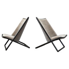 Pair of Ward Bennett Scissor Chairs in mohair