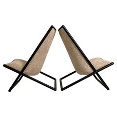 Pair of Ward Bennett “Scissor” Lounge Chairs, Geiger, Black, Boucle