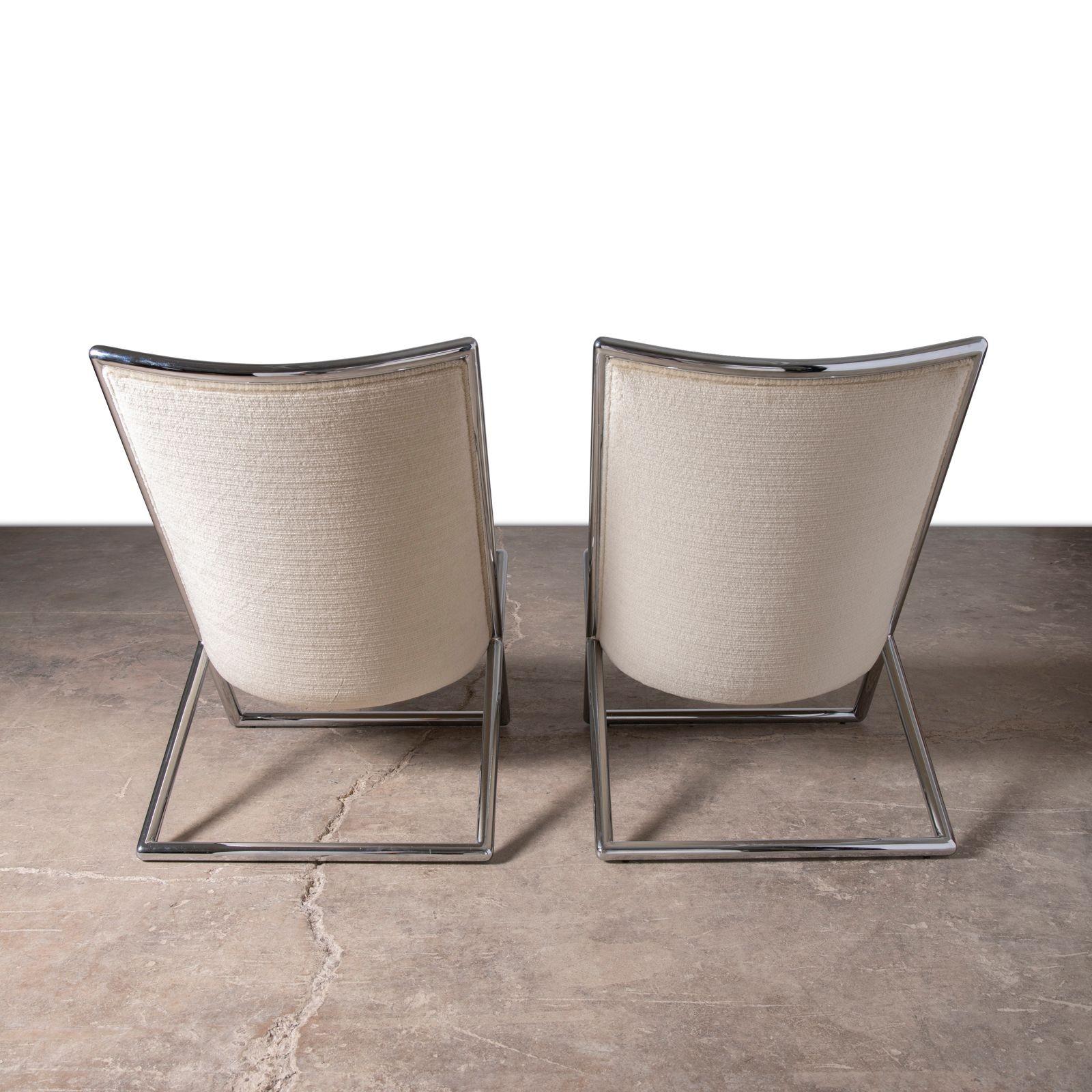 Pair of Ward Bennett Scissor Lounge Chairs in Chrome with Original Taupe Mohair in vendita 1