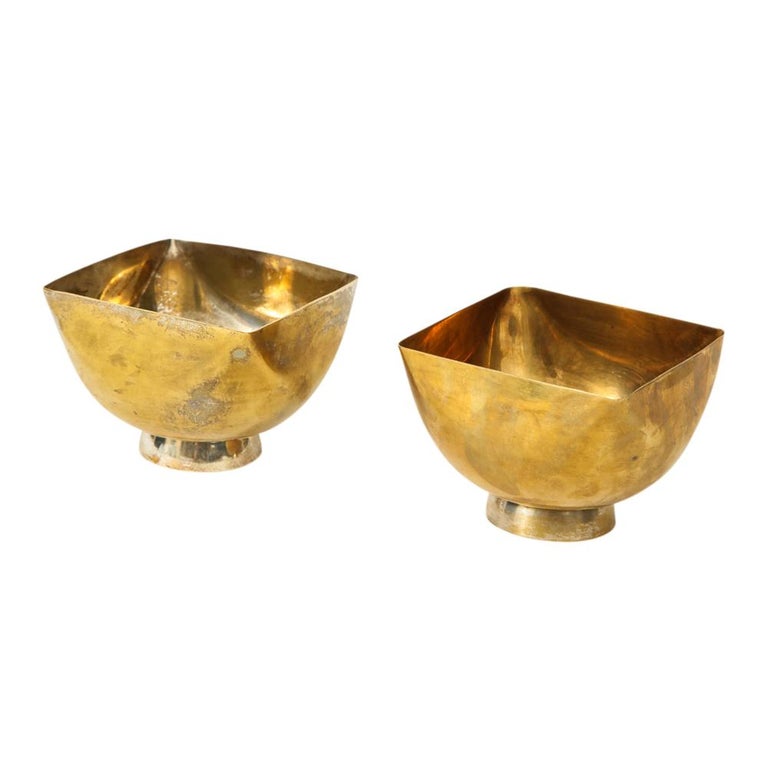 Pair of Ward Silver Plate Bowls Signed, USA, 1970s For Sale at