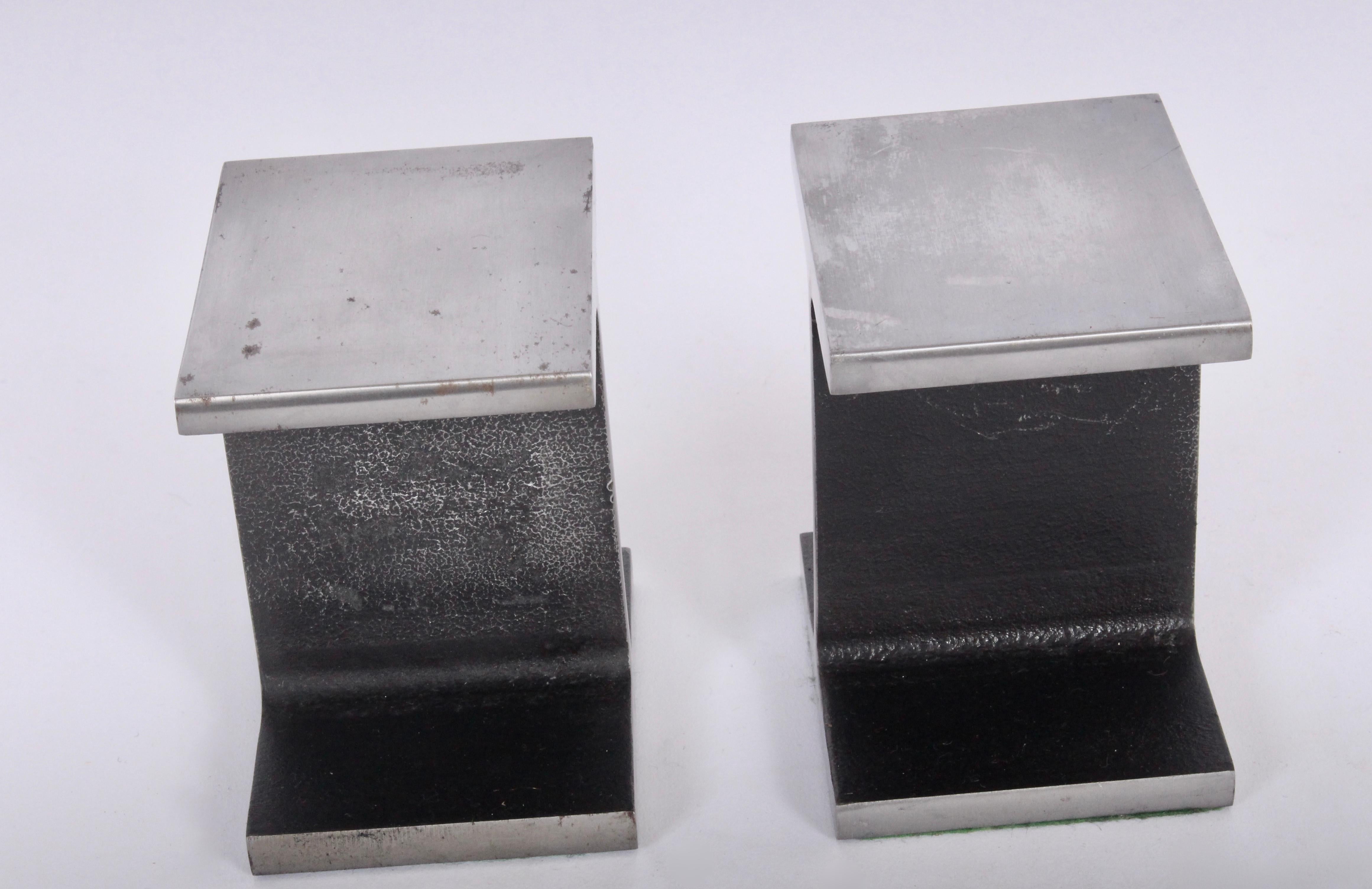 American Pair of Ward Bennett Style Steel I Beam Bookends, 1970s