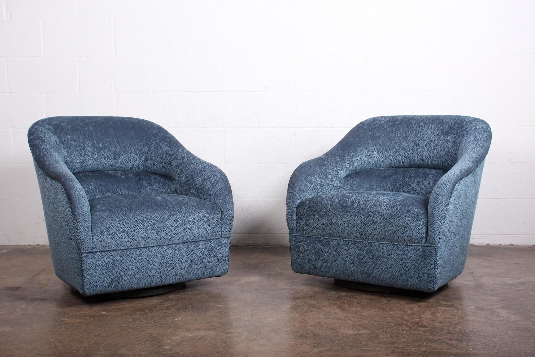 Fabric Pair of Ward Bennett Swivel Chairs